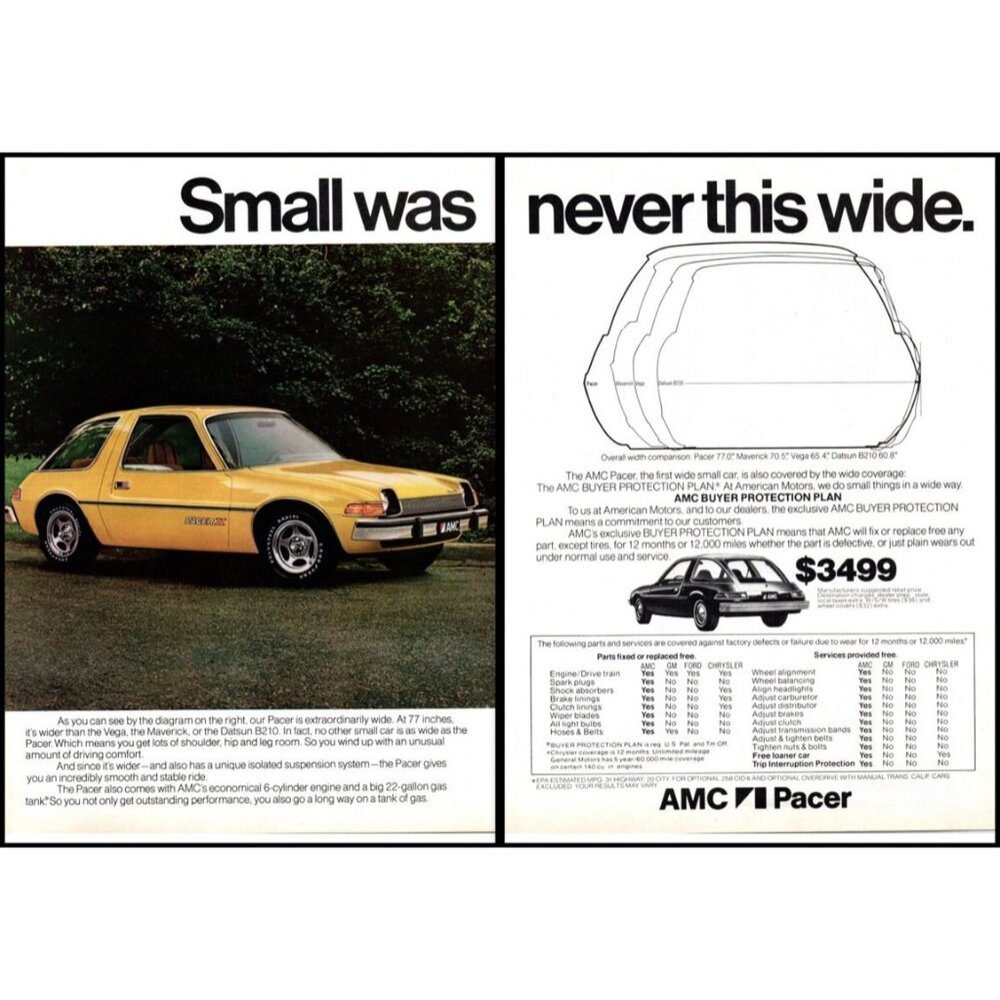 1976 American Motors AMC Pacer X Hatchback 2 Page Vintage Print Ad 70s Wall Art